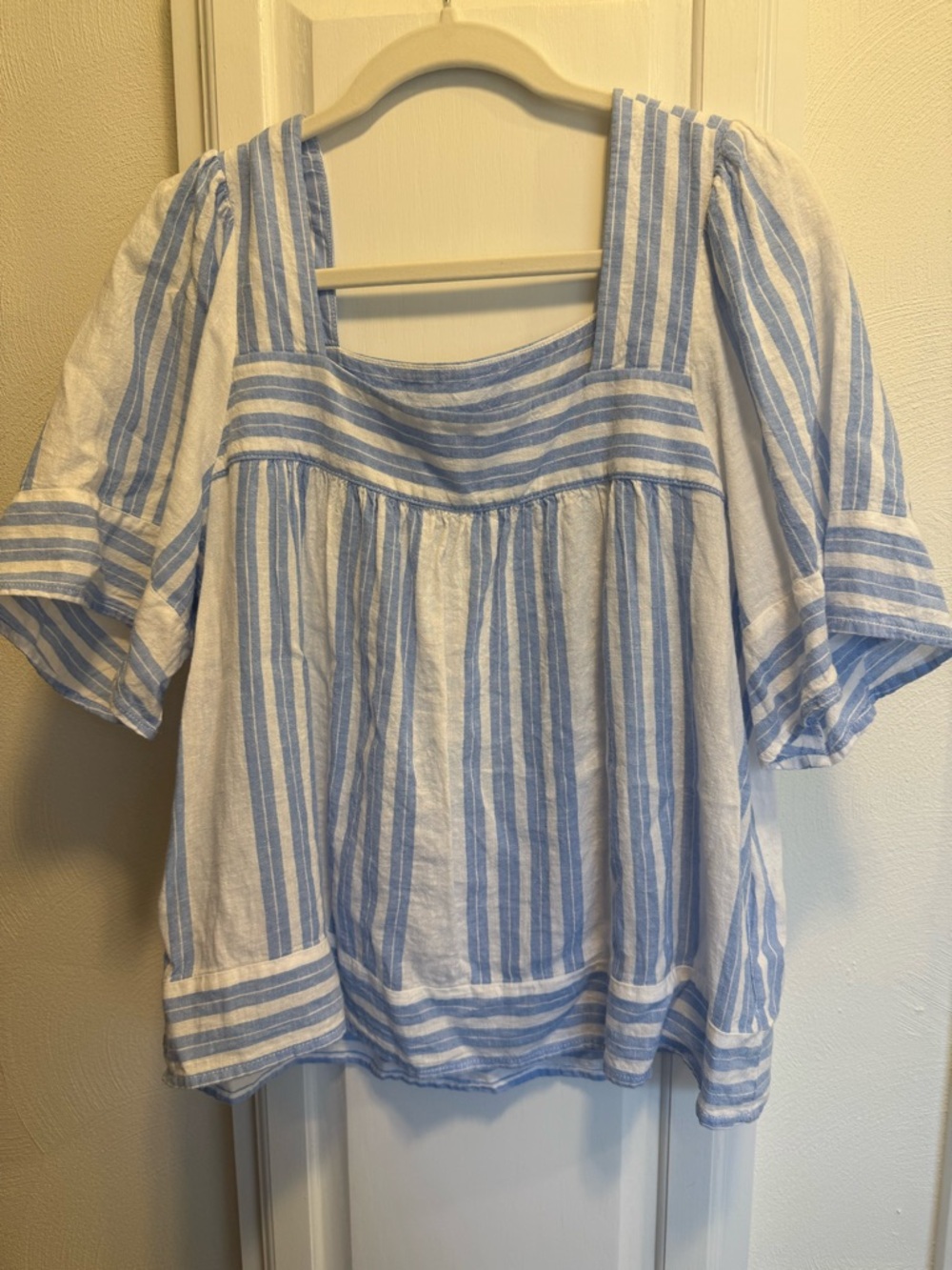Old Navy Blue & White Striped Square-Neck Peasant Blouse